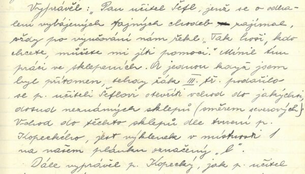 Část vzpomínek Prokopa Kopeckého v deníku skautů