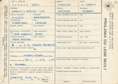 Karel Čermák (přihláška - přední strana)