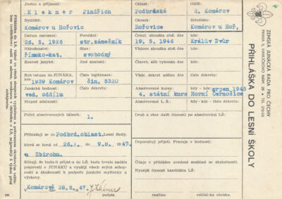 Jindřich Klekner (přihláška - přední strana)