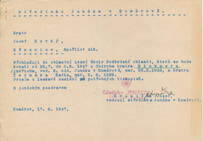 Jindřich Klekner (přihláška - zadní strana)