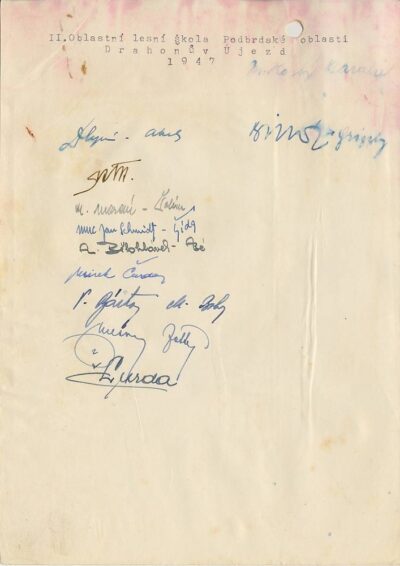 II. oblastní lesní škola (podpisy instruktorů)