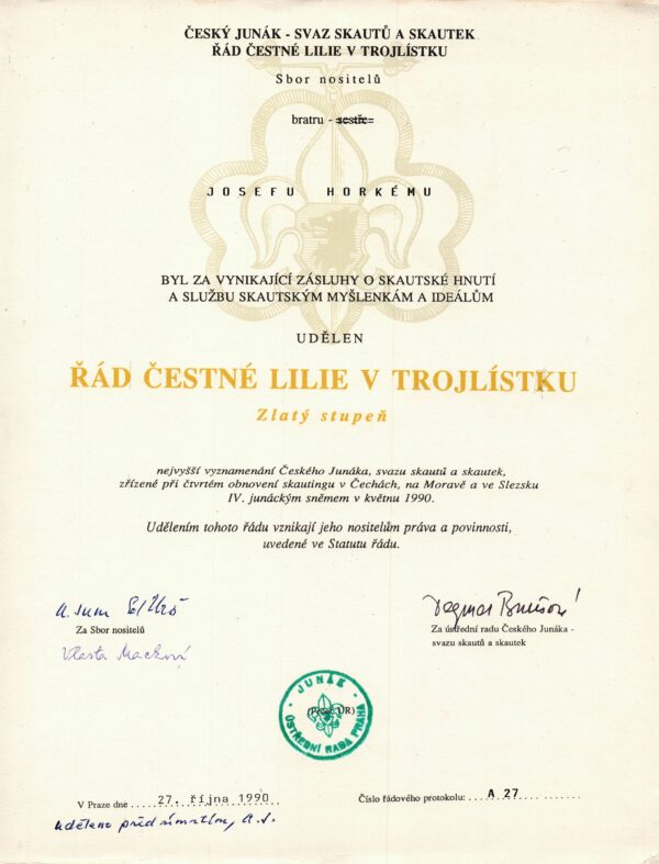 Řád čestné lilie (Josef Horký)