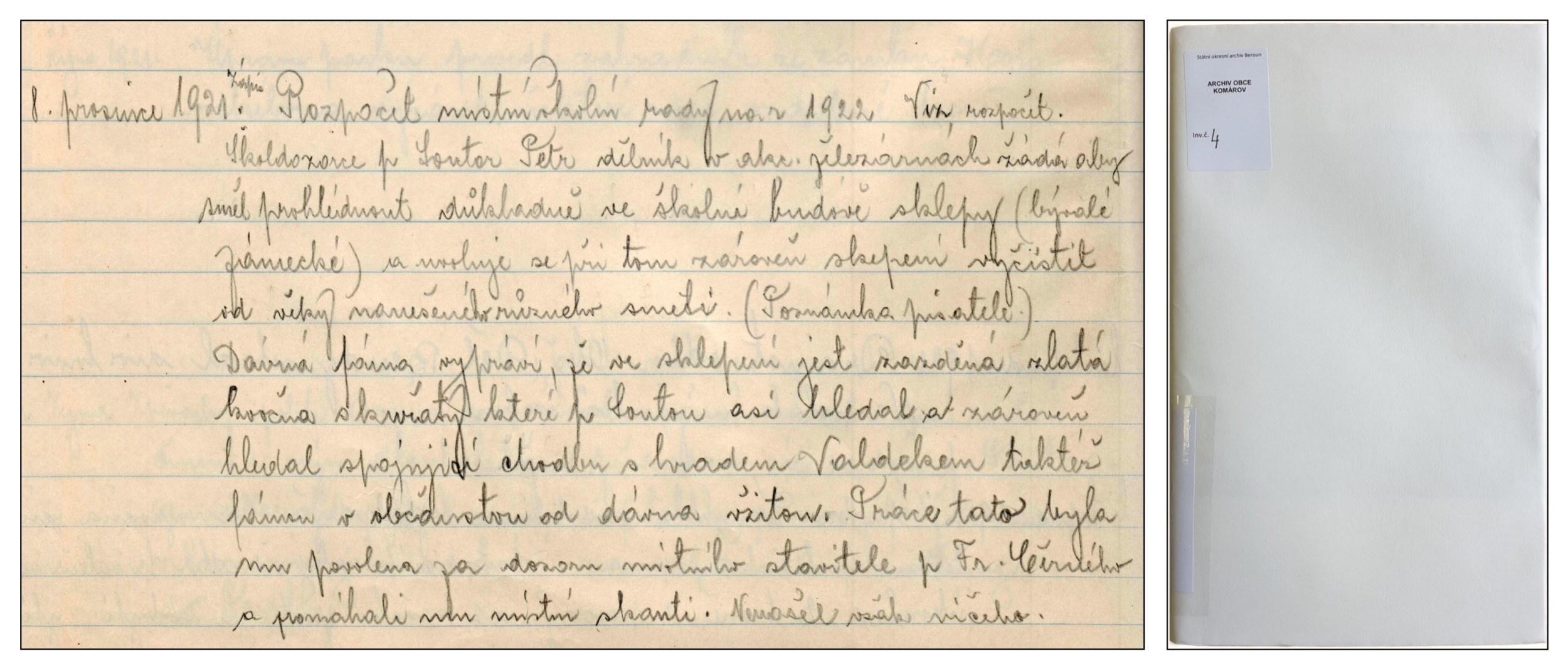Zápis v komárovské kronice (1921)