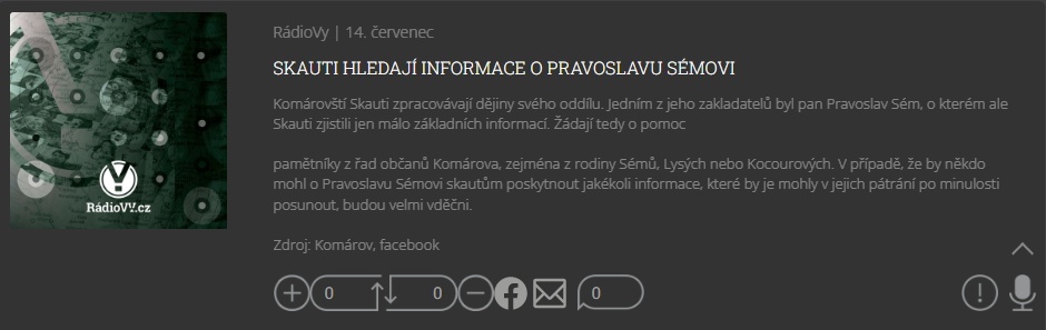 Rádio VY (Skauti hledají informace o Pravoslavu Sémovi)
