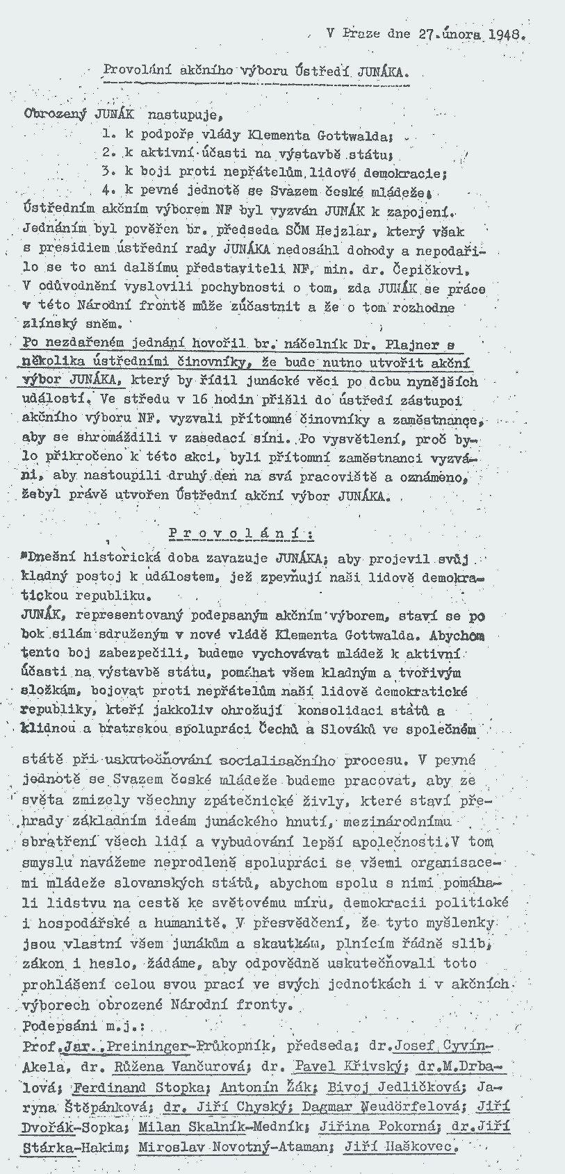 Provolání akčního výboru Junáka (1948)
